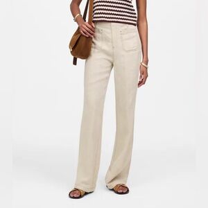 Madewell women’s Patch Pocket Flare Pant in 100% Linen natural Size 0 NWT